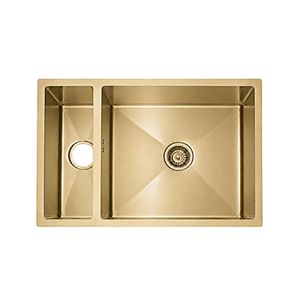 Double Bowl Kitchen Sink 760 x 450 mm - Brushed Brass - JSG3018A