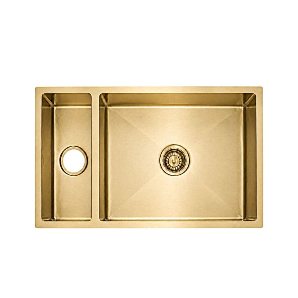 Double Bowl Kitchen Sink 800 x 450 mm - Brushed Brass - JSG3118A