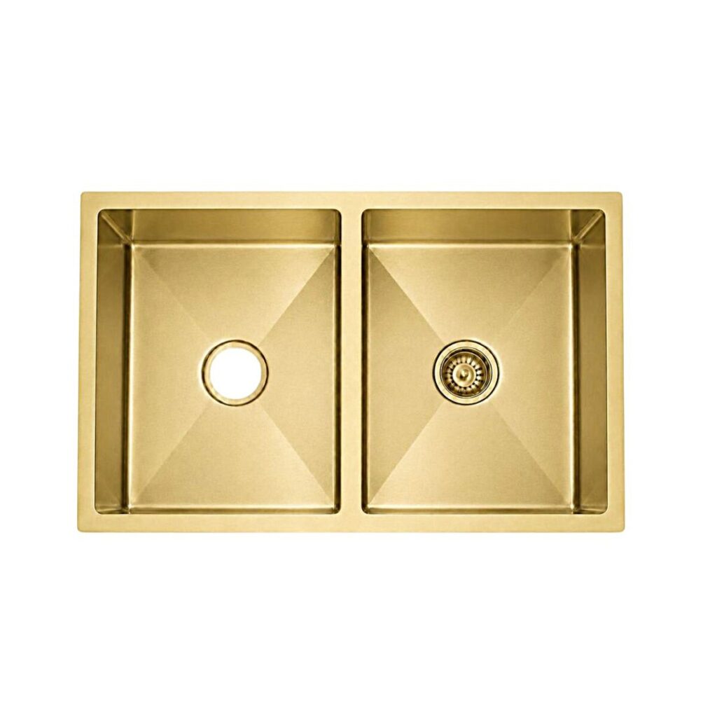 Double Bowl Kitchen Sink 800 x 450 mm - Brushed Brass - JSG3118D